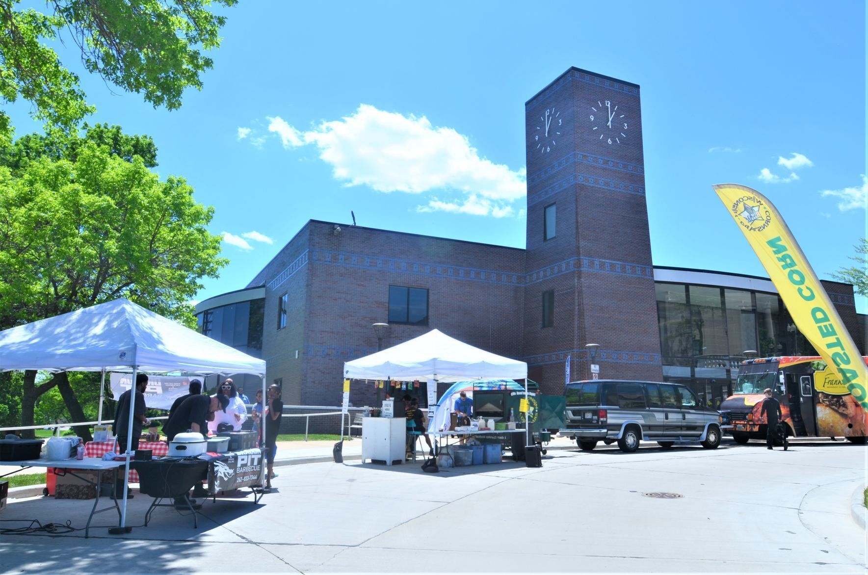 Food trucks outside the library